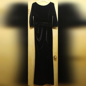 Vfshow Vfemage Velvet Dress Womens Sz Med Black Maxi Ruffle Ruching